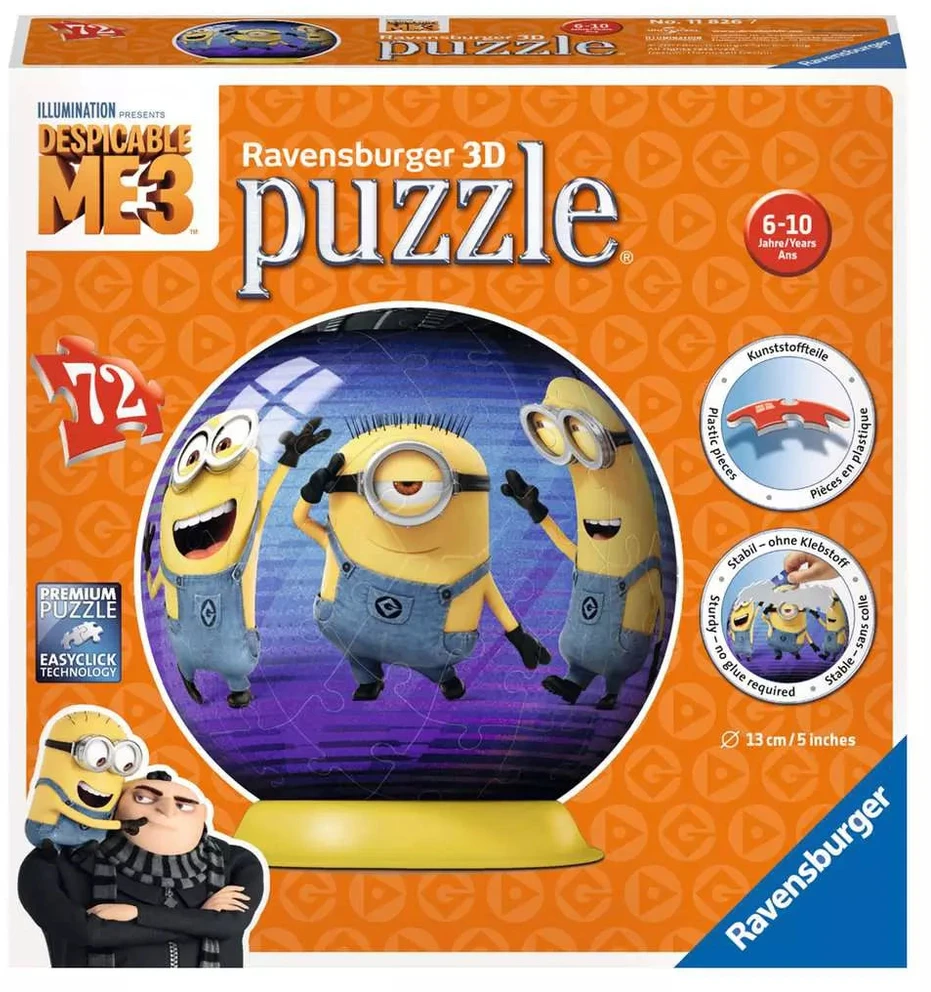 Ravensburger 3D dėlionė-rutulys „Bjaurusis aš 3: Pimpačiukai“, 72 det., nuo 6 m.