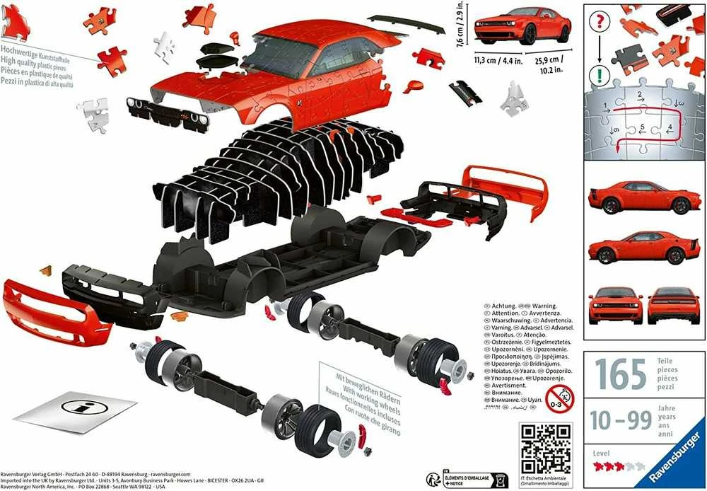 Ravensburger 3D Dėlionė 165 vnt. - Dodge Challenger Scat Pack automobilis