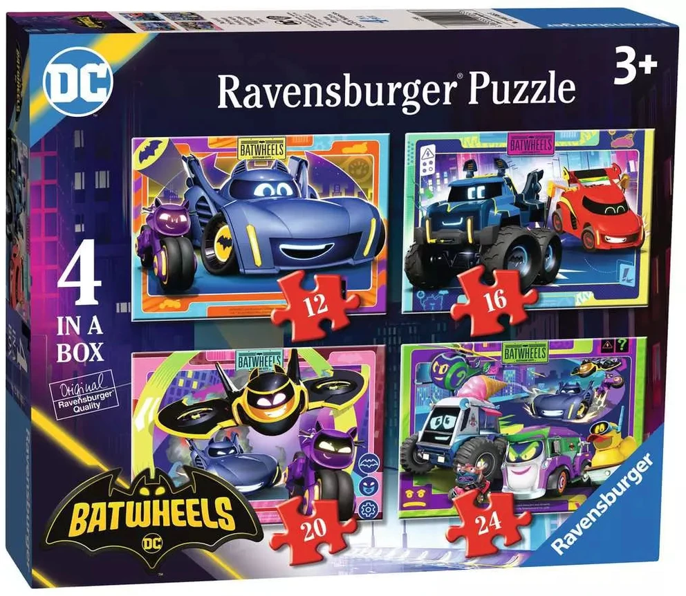 Ravensburger 4 dėlionės „Batwheels“, 12–24 det., nuo 3 m.