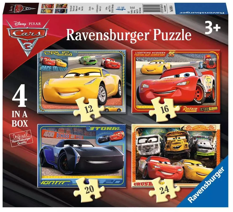 Ravensburger 4 dėlionės „Disney Pixar Ratai 3“, 12–24 det., nuo 3 m.
