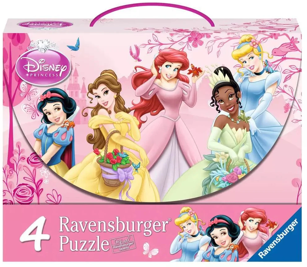 Ravensburger 4 dėlionės lagaminėlyje „Disney princesės“, 64–81 det., nuo 5 m.