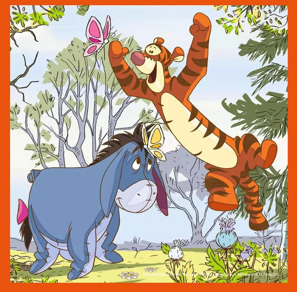 Ravensburger 4 dėlionės lagaminėlyje „Disney Mikė Pūkuotukas“, nuo 3 m.