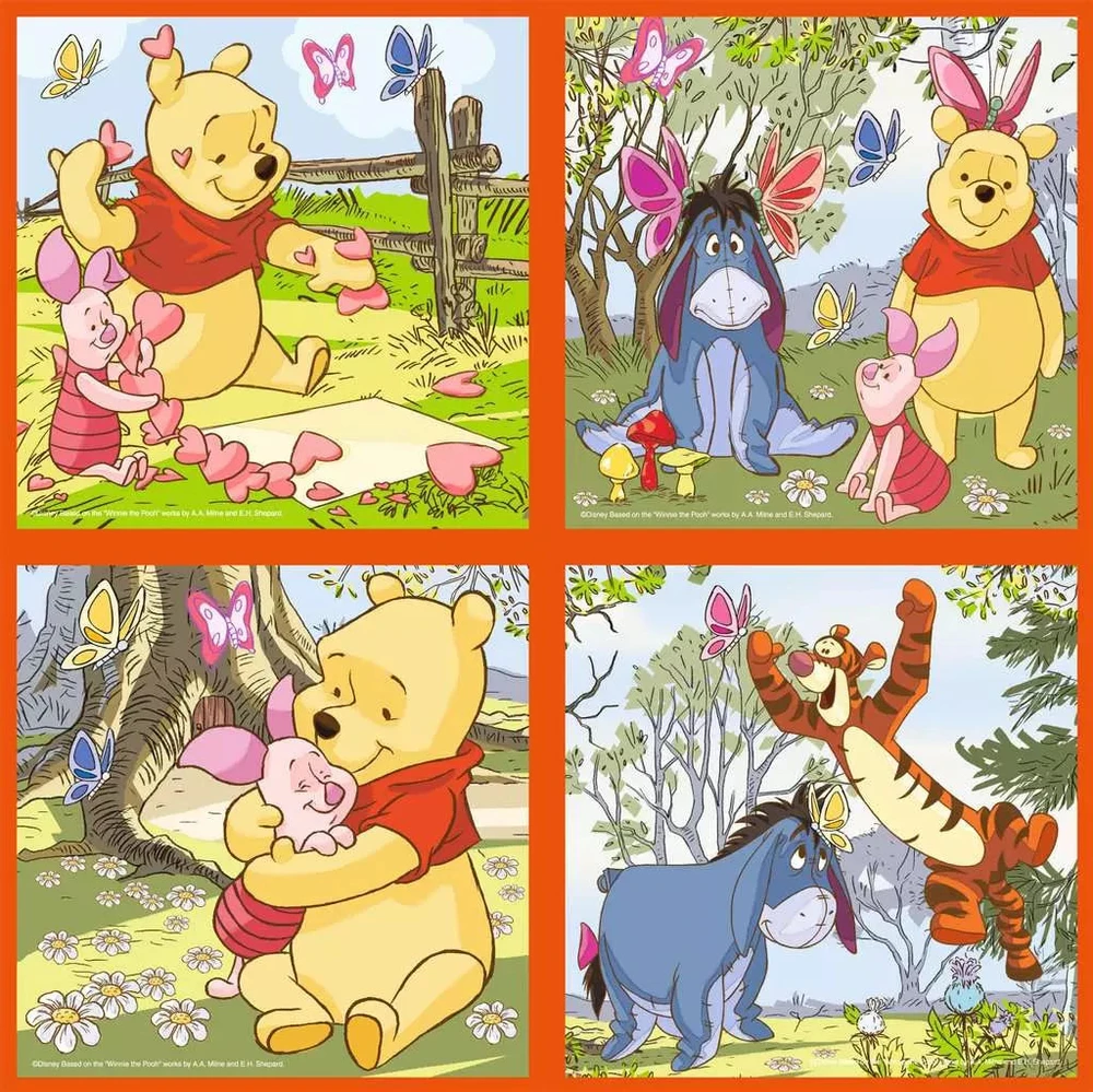 Ravensburger 4 dėlionės lagaminėlyje „Disney Mikė Pūkuotukas“, nuo 3 m.