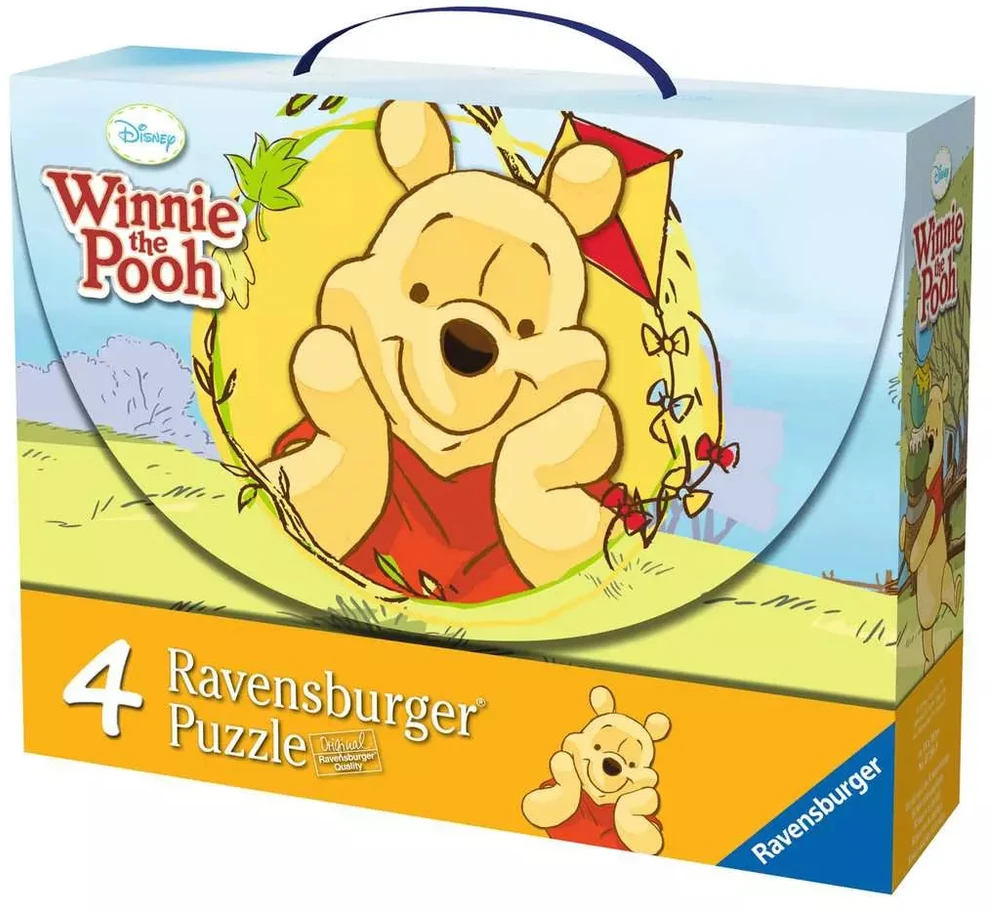 Ravensburger 4 dėlionės lagaminėlyje „Disney Mikė Pūkuotukas“, nuo 3 m.