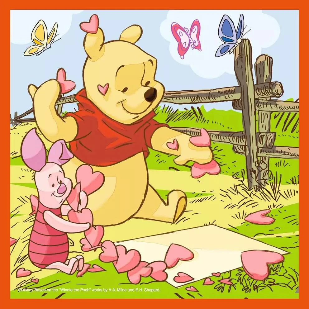 Ravensburger 4 dėlionės lagaminėlyje „Disney Mikė Pūkuotukas“, nuo 3 m.