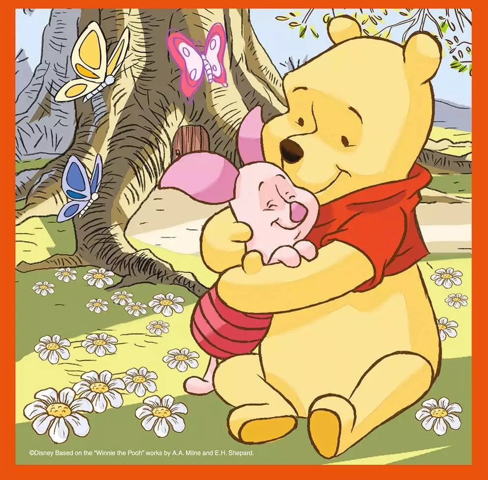 Ravensburger 4 dėlionės lagaminėlyje „Disney Mikė Pūkuotukas“, nuo 3 m.