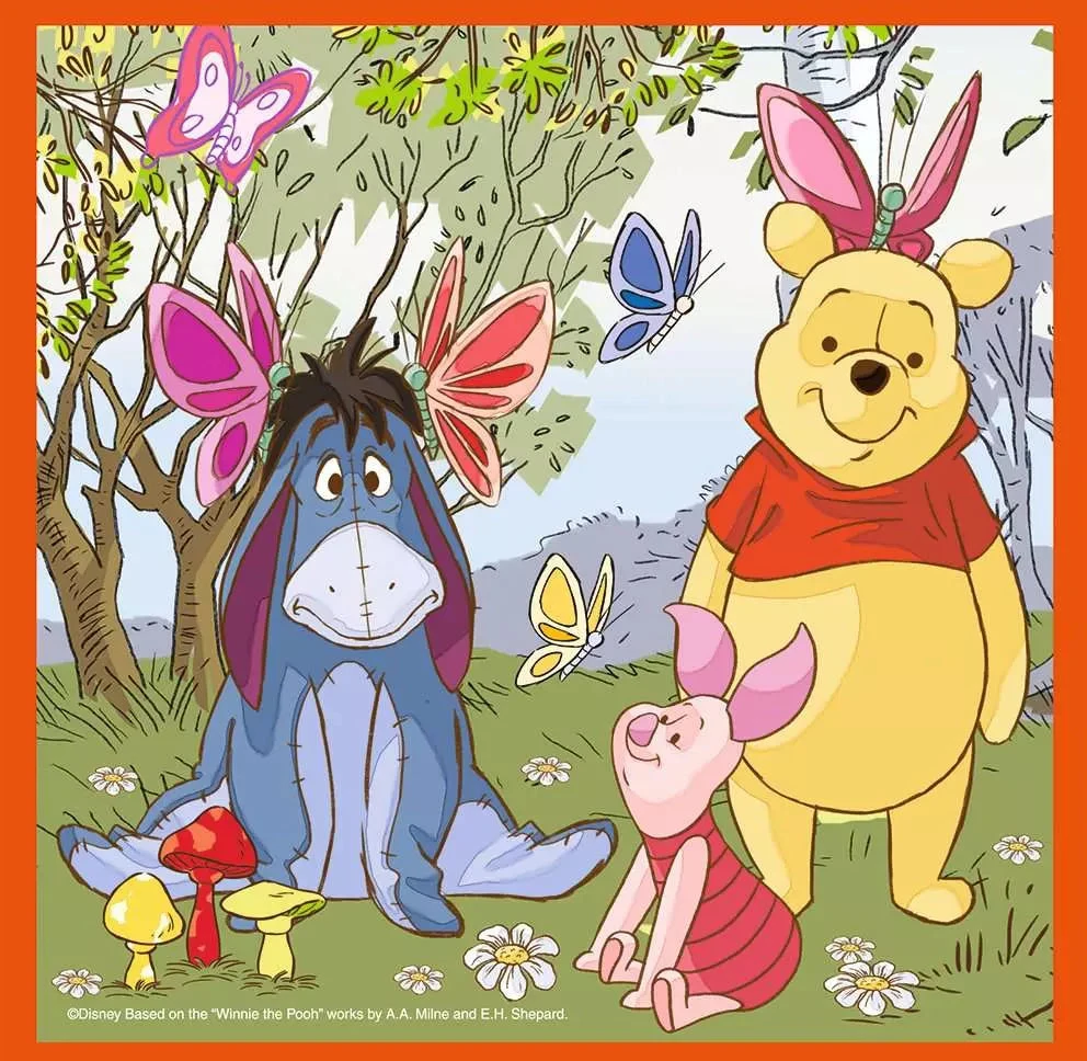 Ravensburger 4 dėlionės lagaminėlyje „Disney Mikė Pūkuotukas“, nuo 3 m.