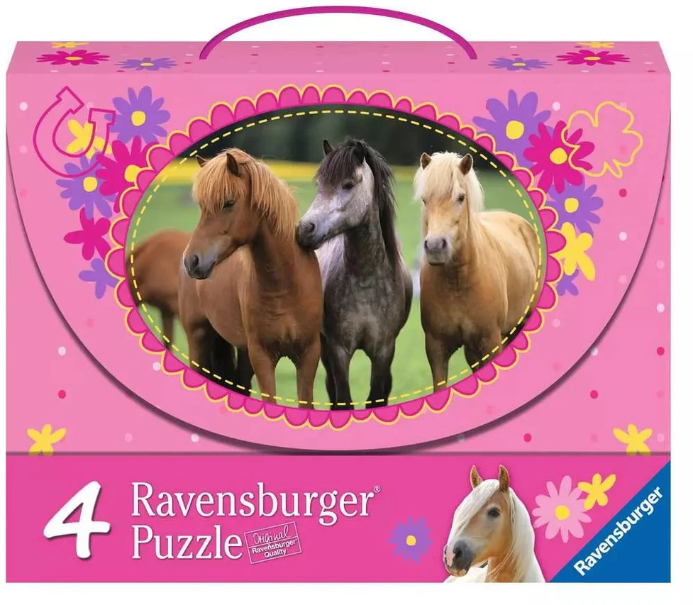Ravensburger 4 dėlionės lagaminėlyje „Žirgai“, 64–81 det., nuo 5 m.