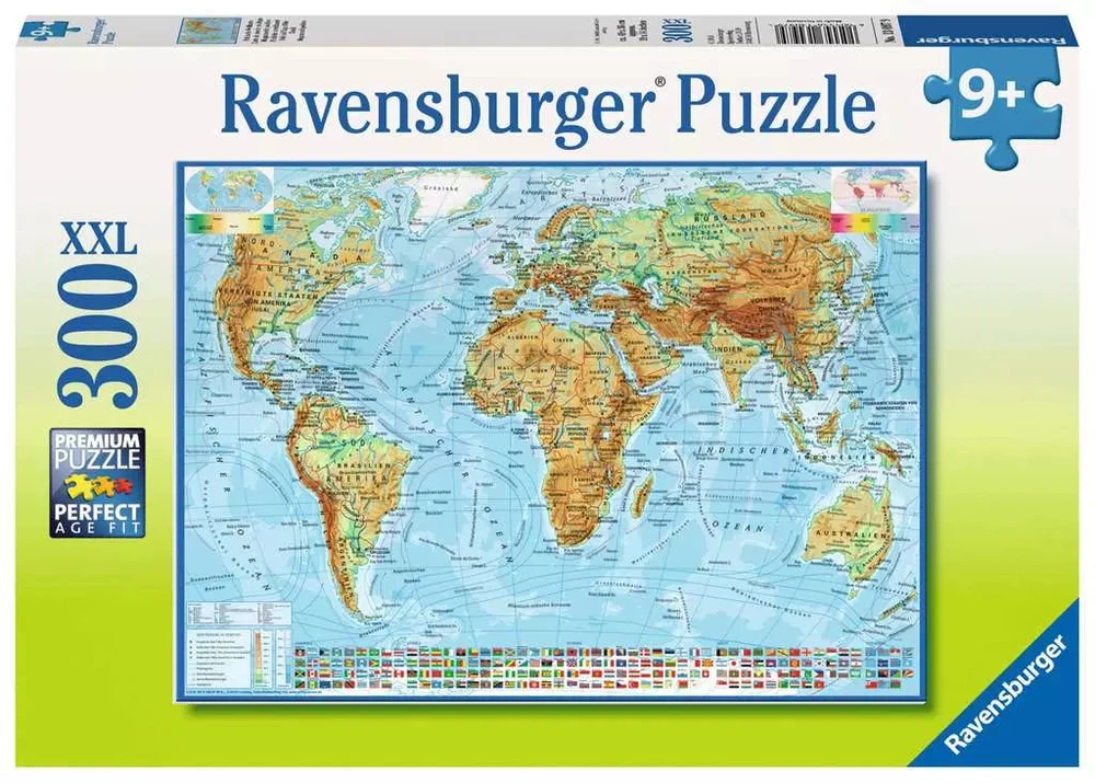 Ravensburger dėlionė „Fizinis pasaulio žemėlapis“, 300 XXL det., nuo 9 m.