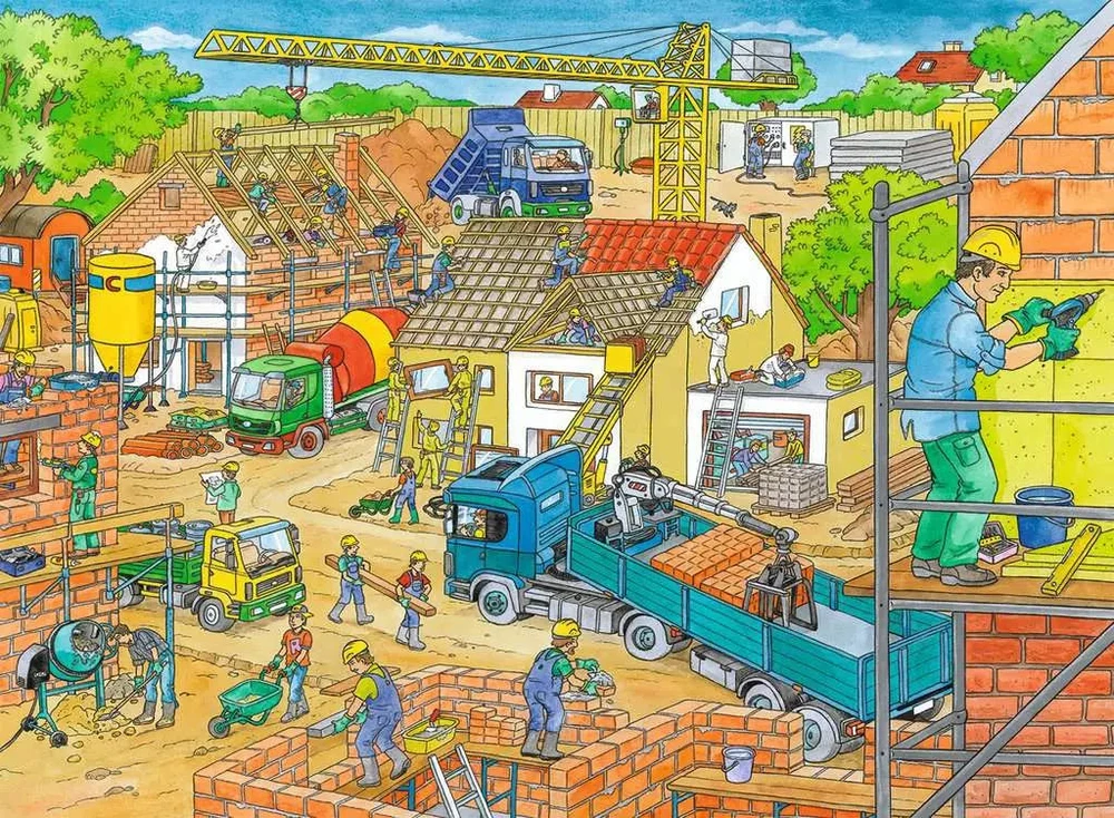Ravensburger dėlionė „Statybininkai stato namą“, 100 XXL det., nuo 6 m.