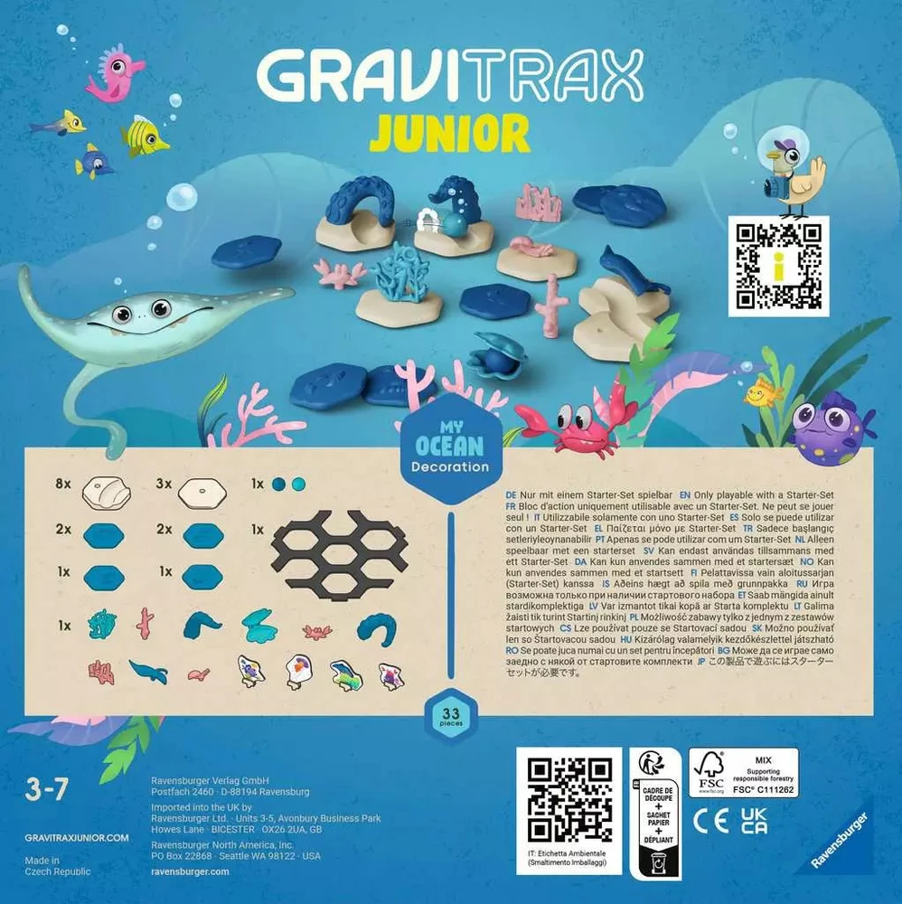 RAVENSBURGER GRAVITRAX JUNIOR takelių sistemos priedų rinkinys Ocean, 27400