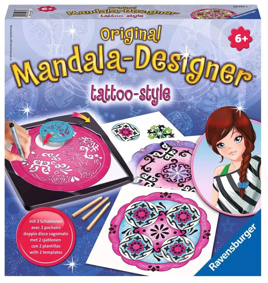 Ravensburger kūrybinis rinkinys „Mandala-Designer 2 in 1: Tattoo-Style“, nuo 6 m.