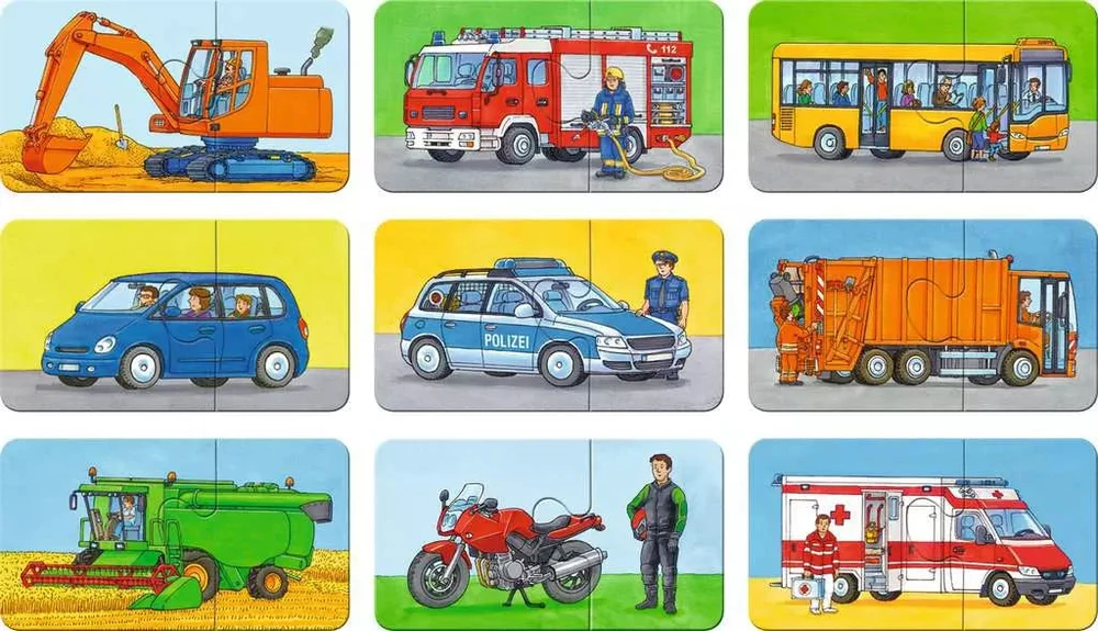 Ravensburger Dėlionė 9x2 vnt. - Transporto priemonės