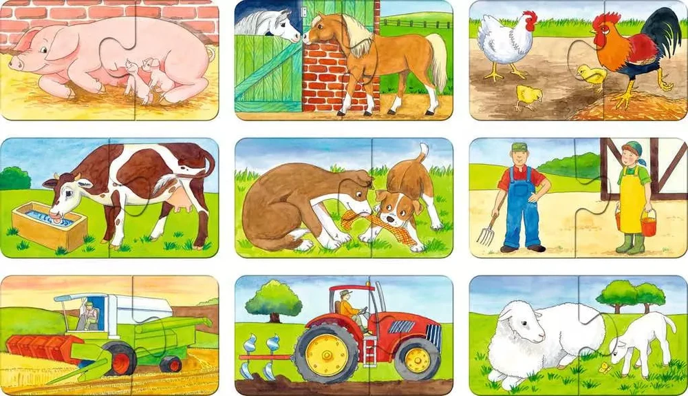 Ravensburger Dėlionė 9x2 vnt. - Gyvūnai ūkyje