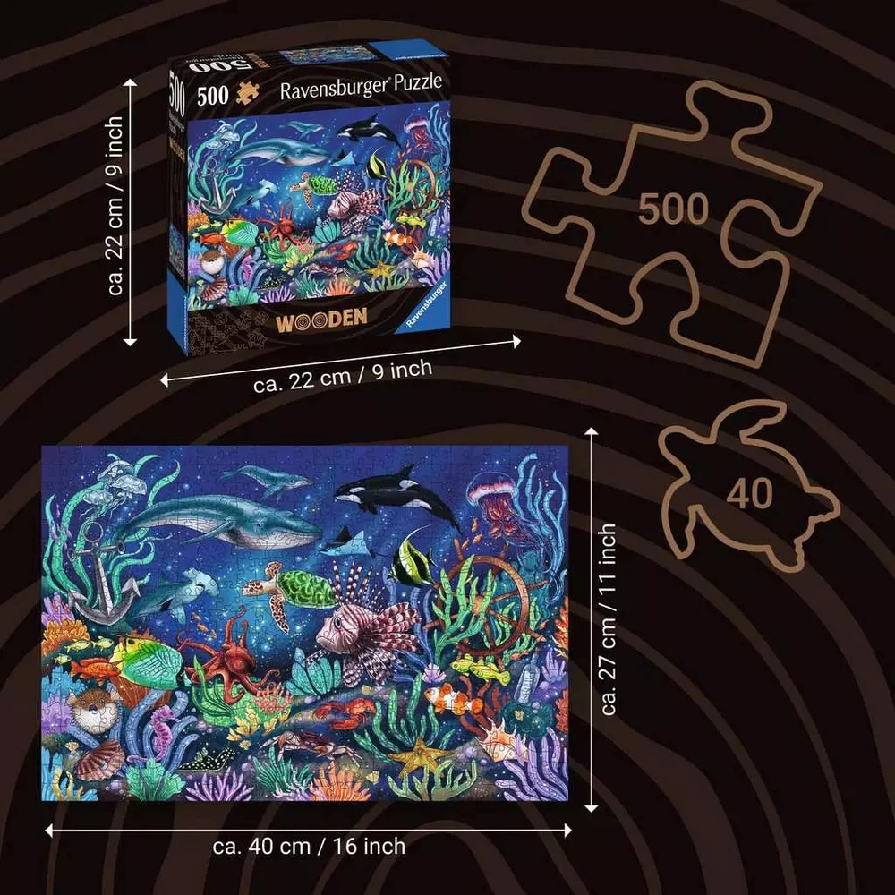 Ravensburger Medinė dėlionė 500 vnt. - Spalvingas jūros pasaulis