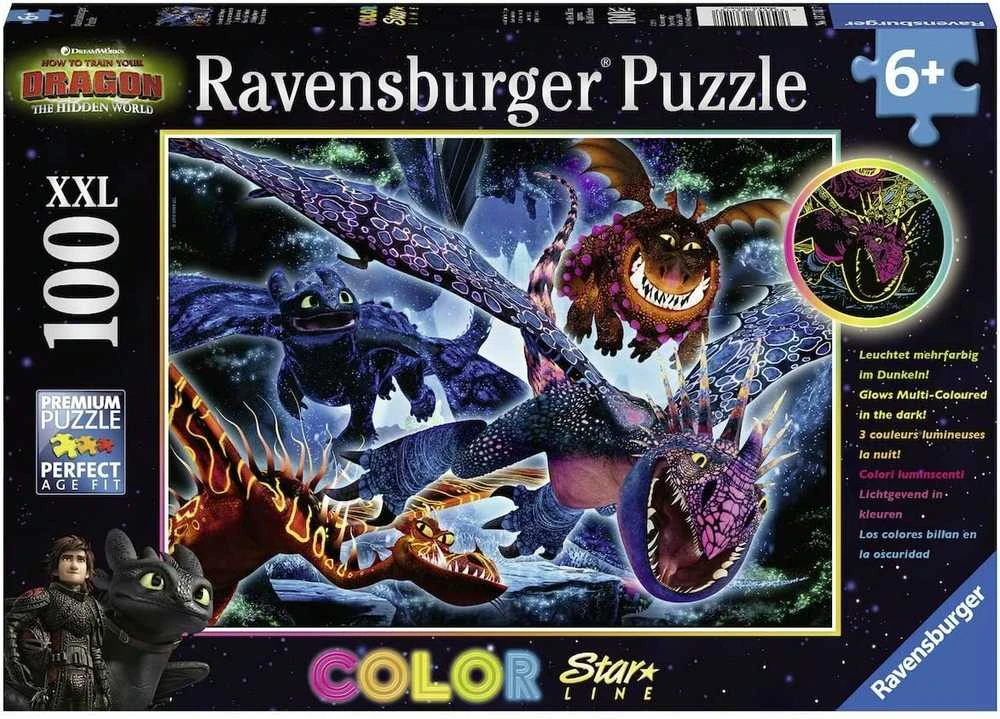 Puzzle 100: How to Train Your Dragon - švytinti RAVENSBURGER dėlionė