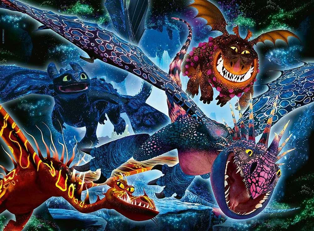 Puzzle 100: How to Train Your Dragon - švytinti RAVENSBURGER dėlionė