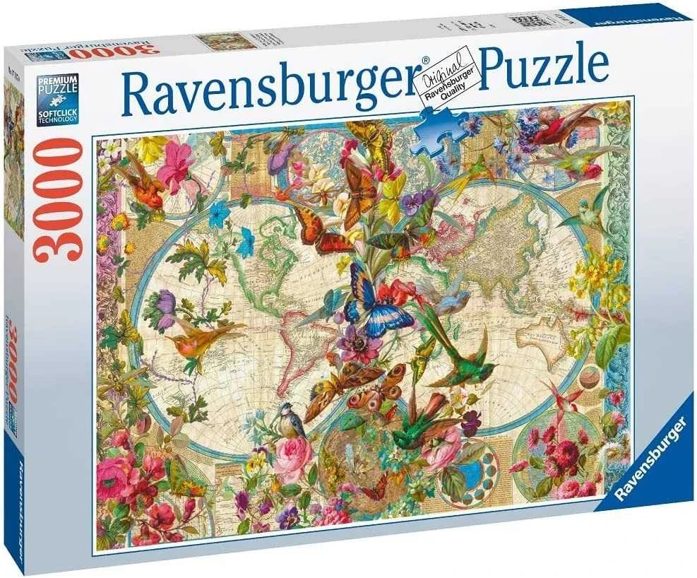 Ravensburger Dėlionė 3000 vnt. - Flora ir fauna. Pasaulio žemėlapis