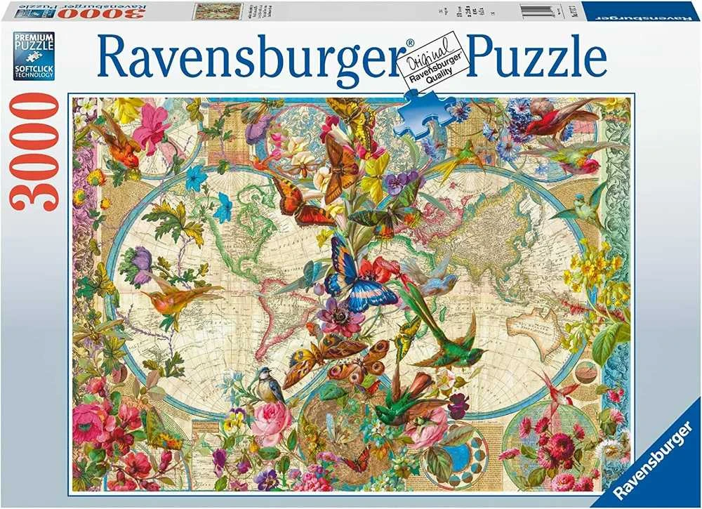 Ravensburger Dėlionė 3000 vnt. - Flora ir fauna. Pasaulio žemėlapis