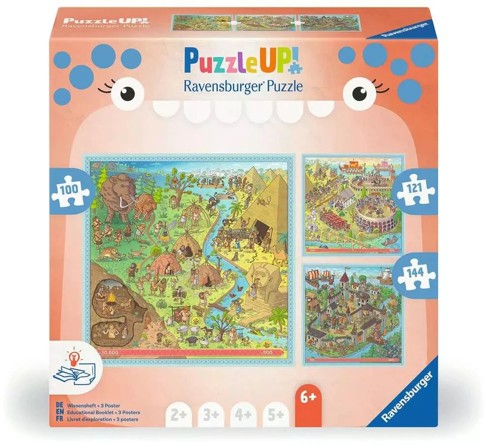 Ravensburger PuzzleUP! 3 dėlionės „Istorija“, 100–144 det., nuo 6 m.