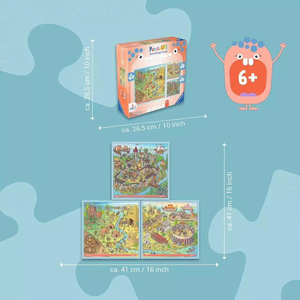 Ravensburger PuzzleUP! 3 dėlionės „Istorija“, 100–144 det., nuo 6 m.