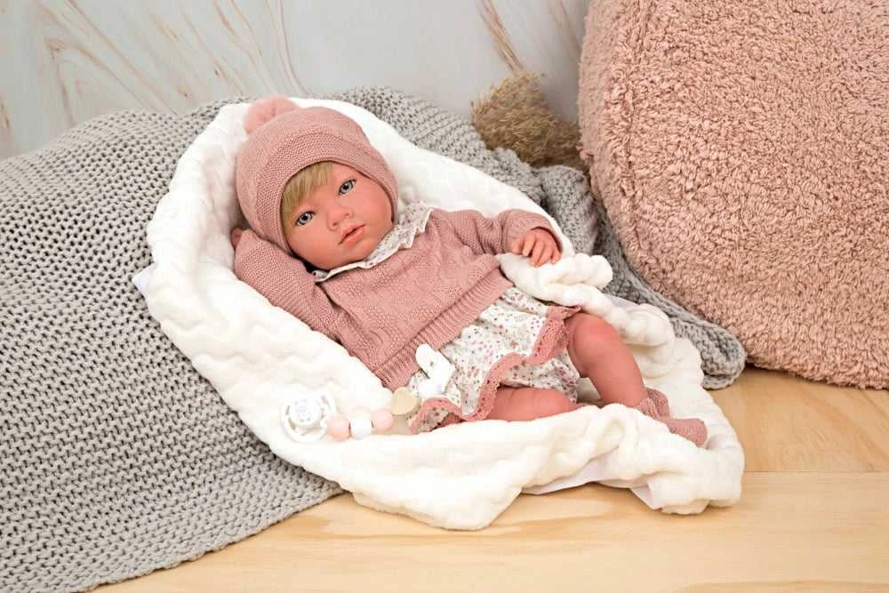 ARIAS Reborn lėlytė rausvais rūbeliais, 40 cm