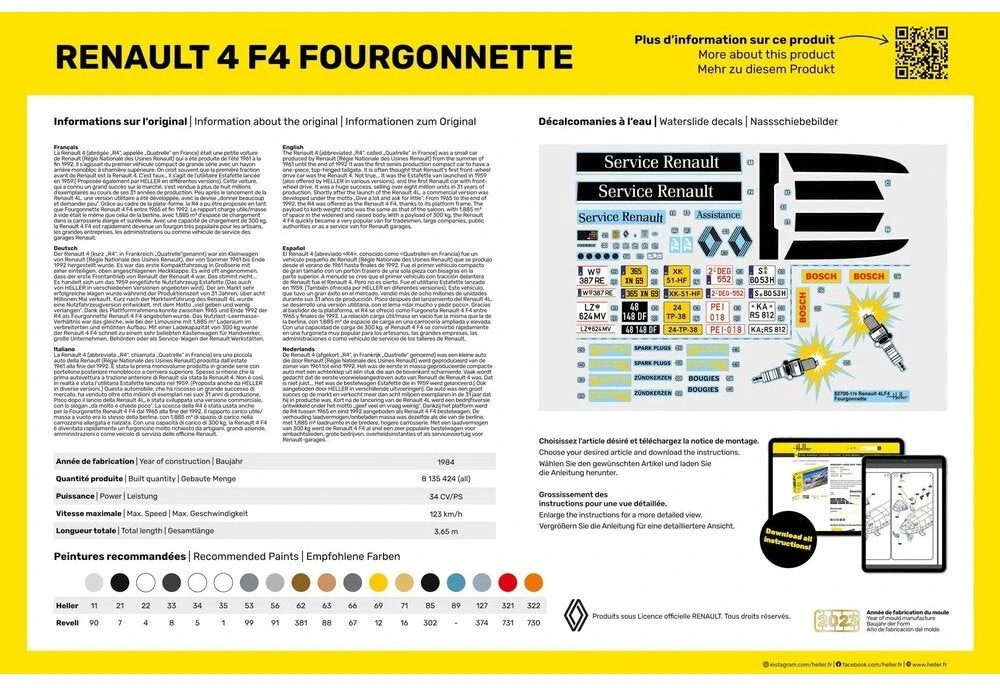 Renault 4 F4 Fourgonnette surenkamas furgono modelis Heller 1/24 82700