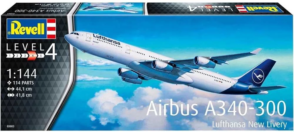 Revell Airbus A340-300 Lufthansa naujas dažymas 1/144 plastikinis rinkinys