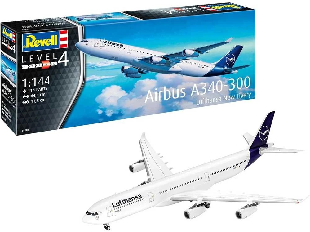 Revell Airbus A340-300 Lufthansa naujas dažymas 1/144 plastikinis rinkinys