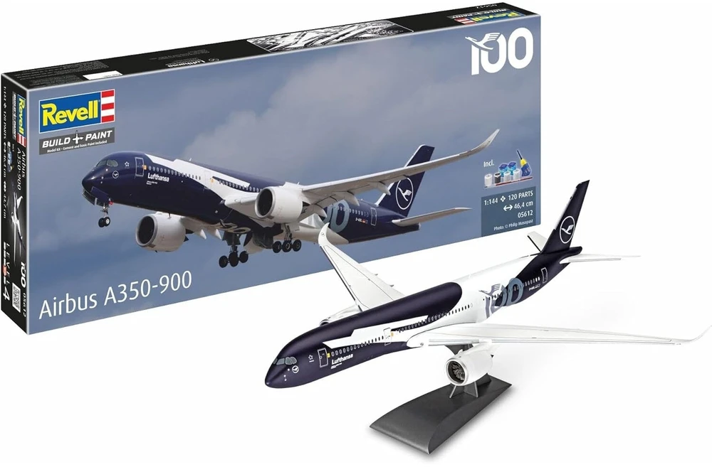Revell Airbus A350-900 Lufthansa 100 dovanų rinkinys 1:144 su dažais