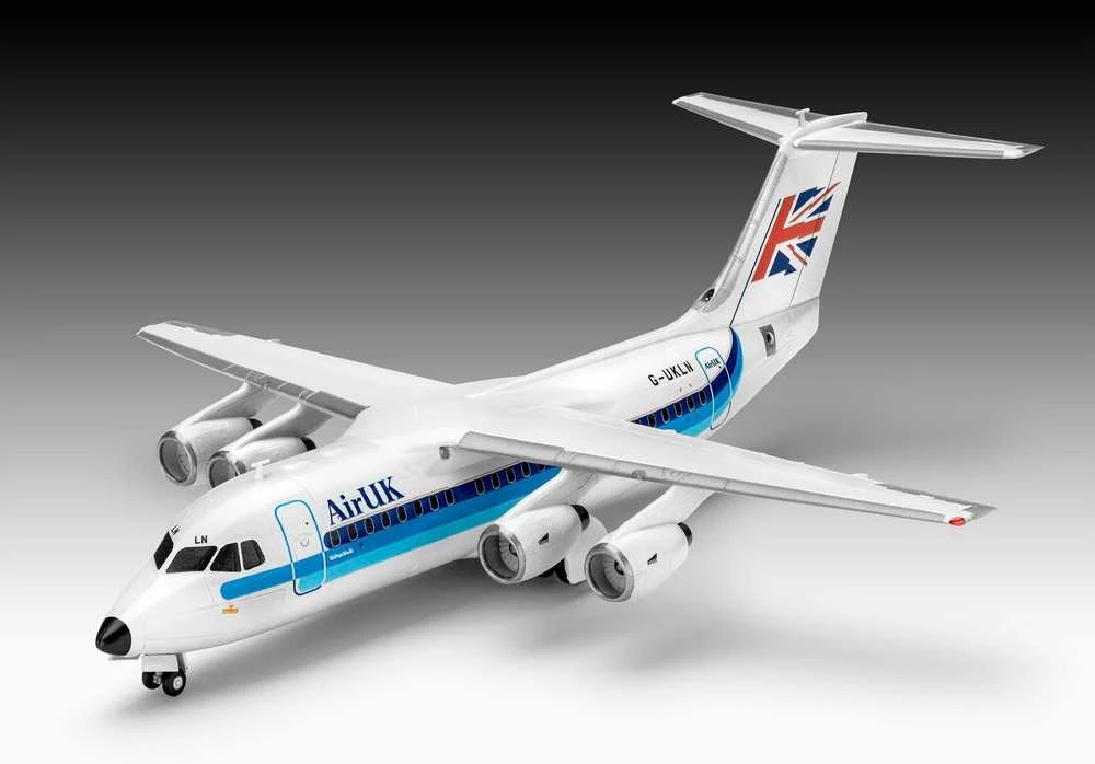 Revell BAe 146-200 AirUK lėktuvas 1/144 – dovanų rinkinys su dažais ir klijais