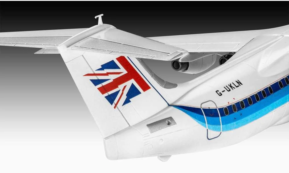 Revell BAe 146-200 AirUK lėktuvas 1/144 – dovanų rinkinys su dažais ir klijais