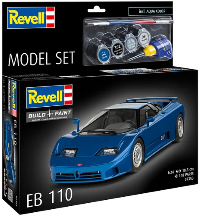 Revell Bugatti EB110 1/24 modelio dovanų rinkinys su dažais ir klijais