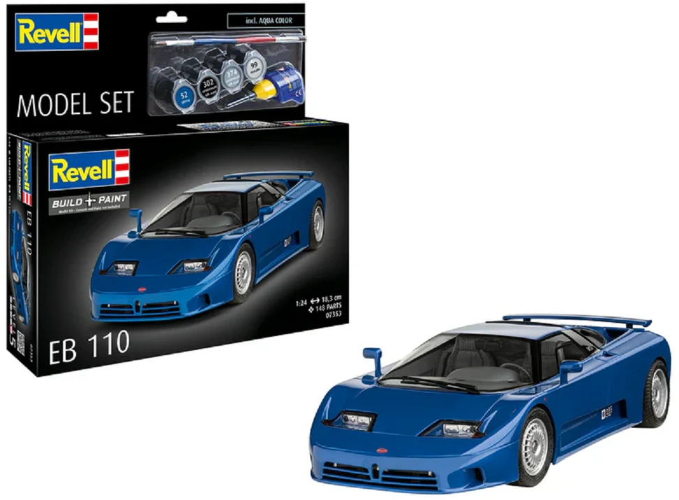 Revell Bugatti EB110 1/24 modelio dovanų rinkinys su dažais ir klijais
