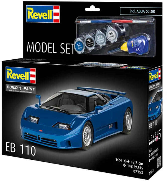 Revell Bugatti EB110 1/24 modelio dovanų rinkinys su dažais ir klijais