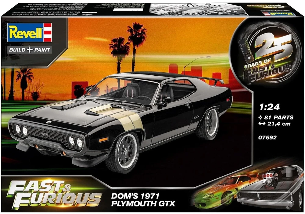 Revell „Greiti ir įsiutę“ Dom 1971 Plymouth GTX 1:24 plastikinis modelis 12+
