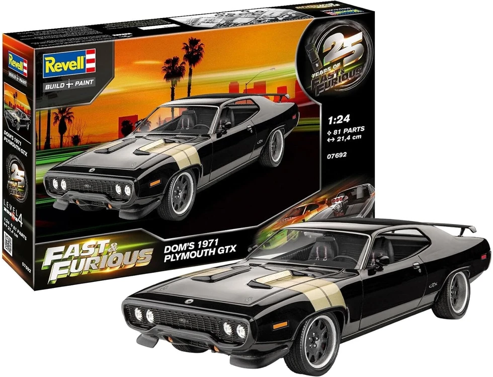 Revell „Greiti ir įsiutę“ Dom 1971 Plymouth GTX 1:24 plastikinis modelis 12+