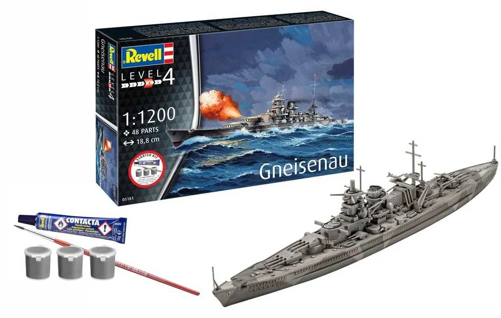 Revell Gneisenau karo laivo modelis 1:1200 dovanų rinkinys