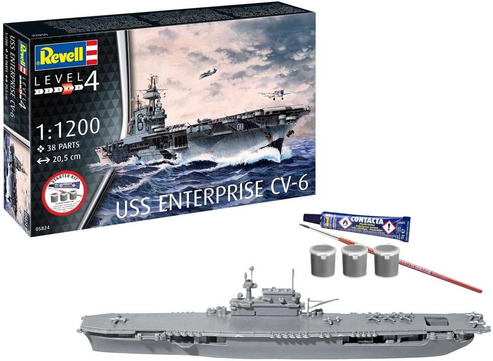 Revell USS Enterprise CV-6 laivo rinkinys su dažais, 1/1200
