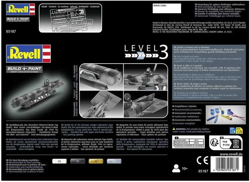 Revell vokiečių mini povandeninis laivas Type Molch 1/72 – surinkimo rinkinys
