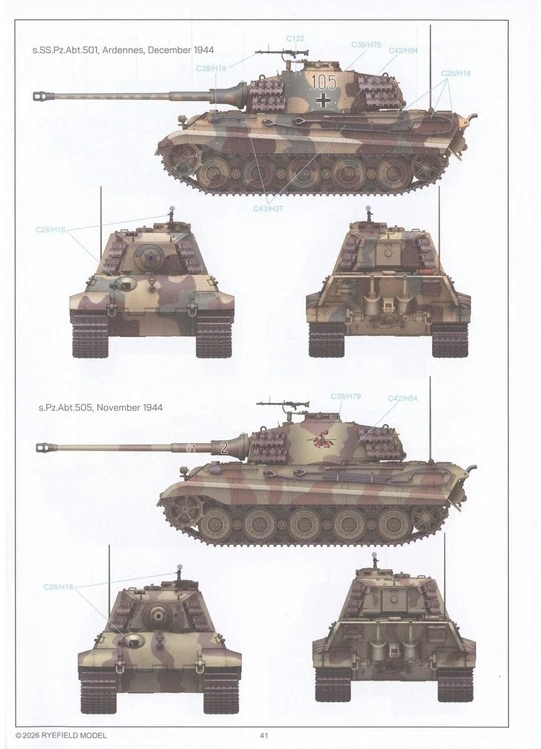 RFM 1/35 King Tiger (Tiger II) plastikinis tanko modelis su pilnu interjeru, skaidrus