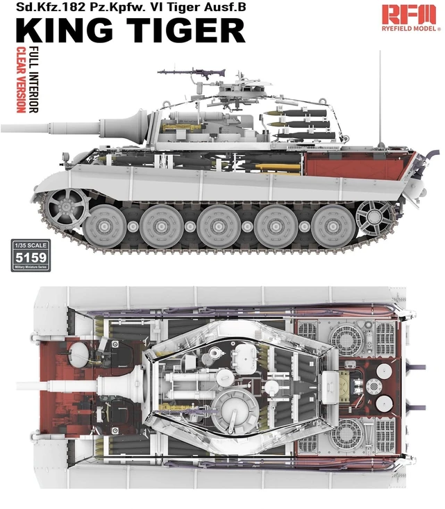 RFM 1/35 King Tiger (Tiger II) plastikinis tanko modelis su pilnu interjeru, skaidrus