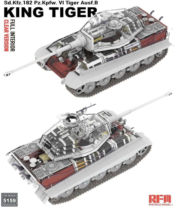 RFM 1/35 King Tiger (Tiger II) plastikinis tanko modelis su pilnu interjeru, skaidrus