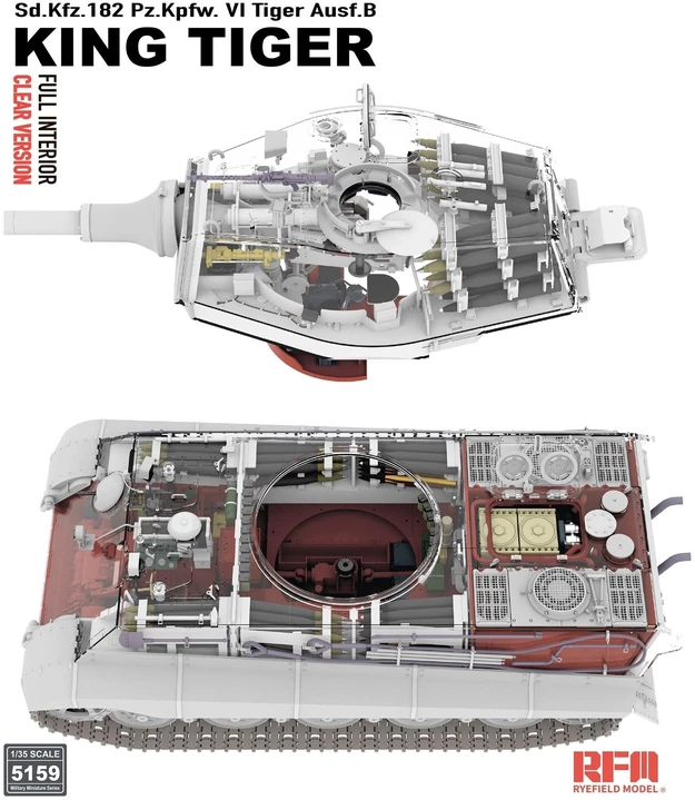 RFM 1/35 King Tiger (Tiger II) plastikinis tanko modelis su pilnu interjeru, skaidrus