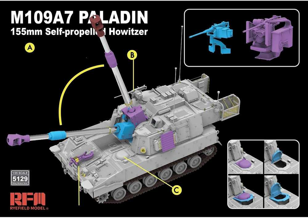 RFM M109A7 Paladin savaeigė haubica 1/35 surenkamas plastiko rinkinys