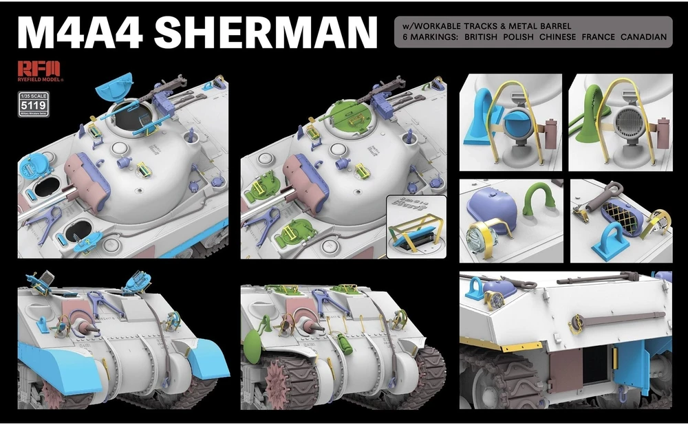 RFM M4A4 Sherman 1/35 plastikinis surenkamas tanko modelis su lipdukais