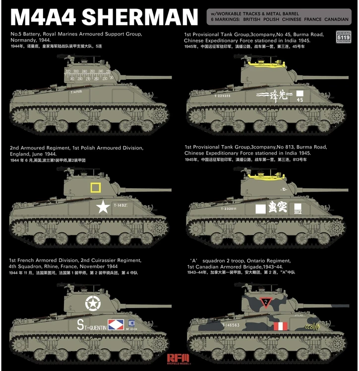 RFM M4A4 Sherman 1/35 plastikinis surenkamas tanko modelis su lipdukais