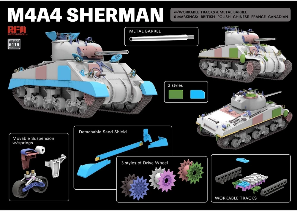 RFM M4A4 Sherman 1/35 plastikinis surenkamas tanko modelis su lipdukais