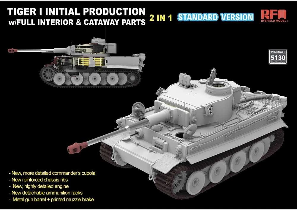 RFM Rye Field 1/35 Tiger I ankstyvas plastikinis tanko modelis su interjeru
