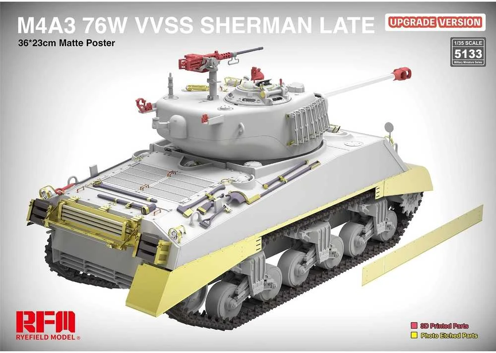 RFM Rye Field M4A3 Sherman 76W VVSS, 1/35 vėlyvas patobulintas tankas